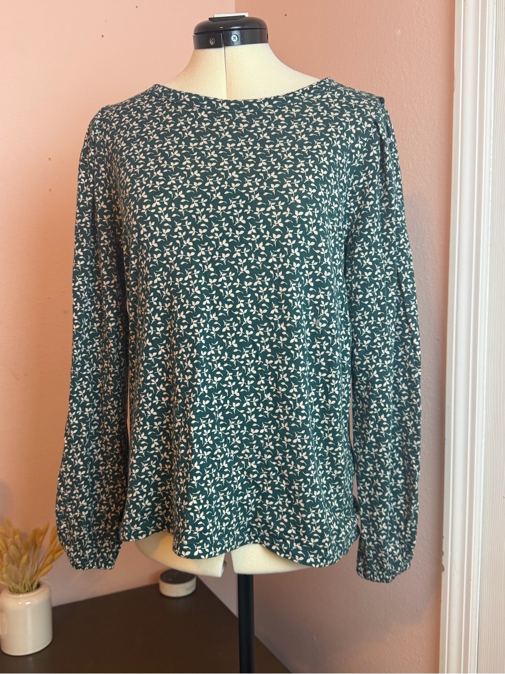 LOFT Teal Floral Long-Sleeve Blouse